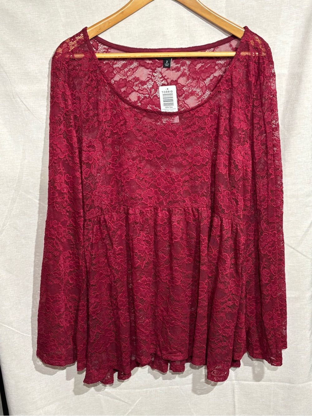 Torrid Rumba Red Stretch Lace Babydoll Top Size 2X - Picture 2 of 6
